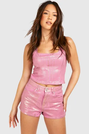 Boohoo Womens Metallic Coated Denim Corset Top - 12