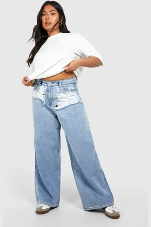 Boohoo Womens Plus Distressed Straight Leg Denim Jean - - 16