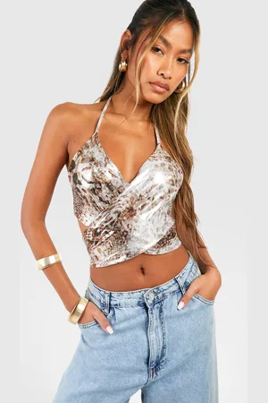 Boohoo Womens Foil Wrap Detail Top - - 6
