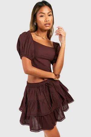 Boohoo Womens Cotton Backless Crochet Trim Crop Top - - 6