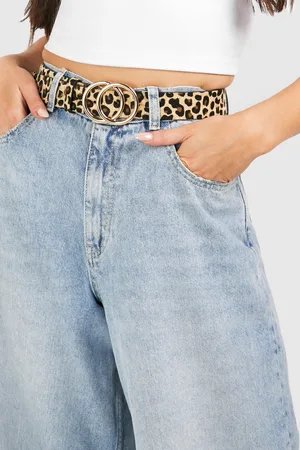 Boohoo Womens Double Ring Detail Leopard Print Belt - - One Size