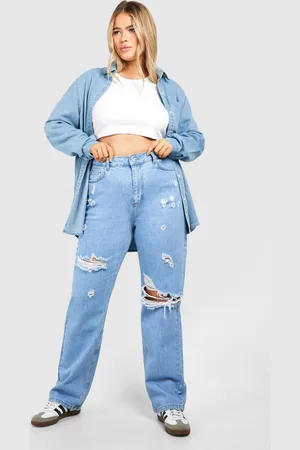 Boohoo Womens Plus Straight Leg Ripped Jean - - 16