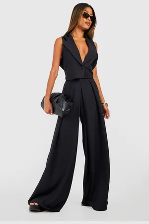 Boohoo Womens Linen Look Pleat Front Wide Leg Tailored Trousers - - 16