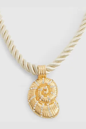 Boohoo Womens Embellished Shell Pendant Rope Necklace - - One Size