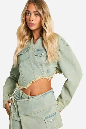 Boohoo Womens Fray Hem Tie Waist Detail Crop Denim Jacket - - 6