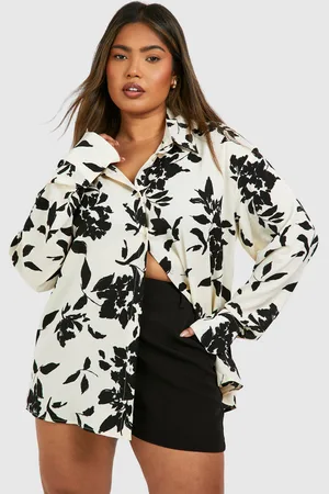 Boohoo Womens Plus Mono Floral Oversized Shirt - - 16