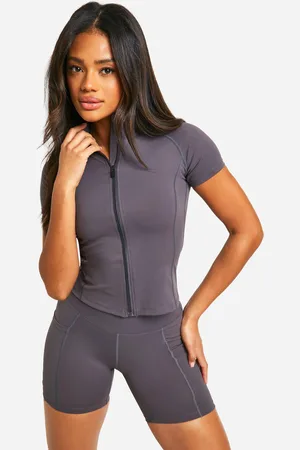 Boohoo Womens Premium Sculpt Zip Through Short Sleeve Top - - S
