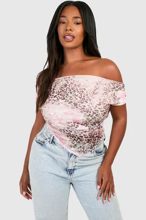 Boohoo Womens Plus Faded Leopard Mesh Cowl Front And Back Top - - 28