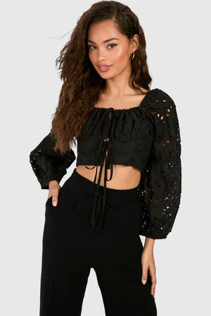 Boohoo Womens Embroidery Long Sleeve Crop Top - - 10