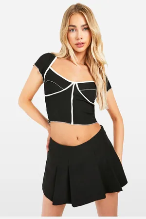 Boohoo Womens Contrast Exposed Seam Rib Cap Sleeve Corset - - 6
