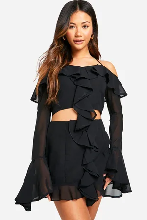 Boohoo Womens Chiffon Ruffle Front Bardot Crop - - 6