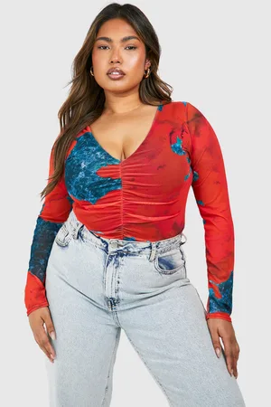 Boohoo Womens Plus Abstract Mesh Long Sleeve Bodysuit - - 28