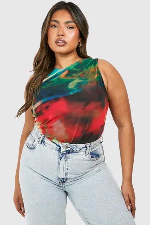 Boohoo Womens Plus Abstract Mesh Sleeveless Bodysuit - - 28