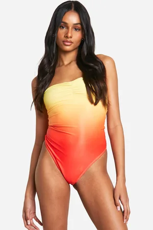 Boohoo Womens Tall Bandeau Sunset Ombre Swimsuit - - 8