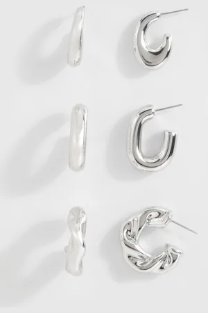 Boohoo Womens Silver Chunky Hoop Multipack Earrings - - One Size