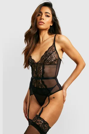 Boohoo Womens Lace Suspender Basque And Thong Set - - 10