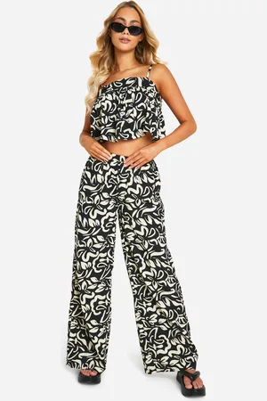 Boohoo Womens Mono Print Wide Leg Trouser - - 6