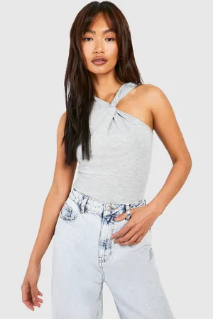 Boohoo Womens Twist Racer Neck Sleeveless Marl Bodysuit - - 6