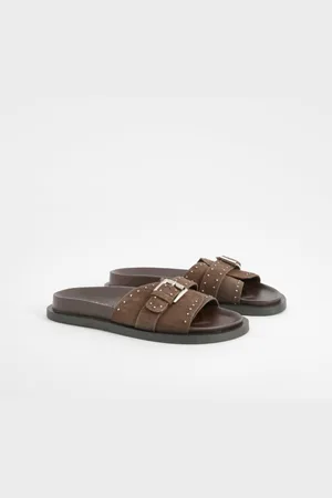 Boohoo Womens Studded Leather Sliders - - 4