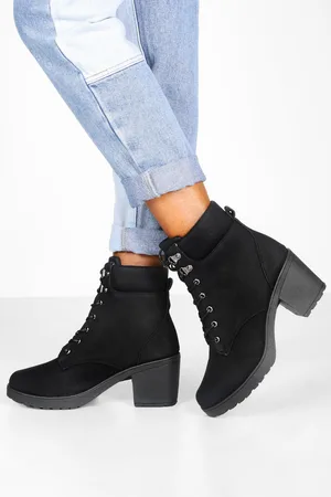 Boohoo Womens Padded Cuff Block Heel Hiker Boots - - 6