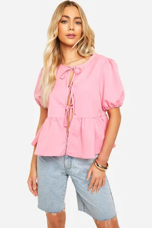 Boohoo Womens Puff Sleeve Poplin Bow Top - - 10