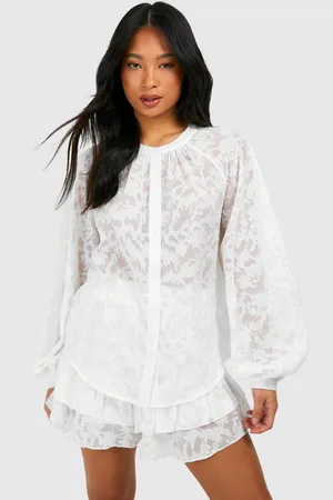 Boohoo Womens Petite Sheer Textured Fabric Beach Shirt - - 6