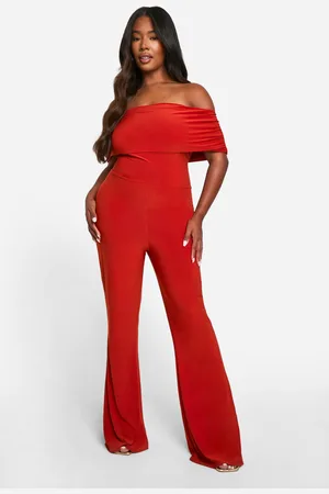 Boohoo Womens Plus Slinky Fold Over Bardot Flared Jumpsuit - - 28
