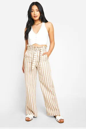 Boohoo Womens Petite Striped Paperbag Waist Trouser - - 6