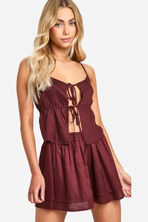Boohoo Womens Linen Look Strappy Tie Front Crop - - 12