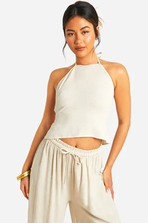 Boohoo Womens Linen Look Tie Backless Halterneck Top - - 12