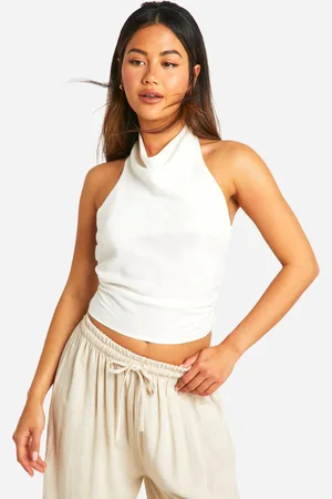 Boohoo Womens Linen Look Backless Halterneck Top - - 12