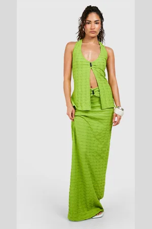 Boohoo Womens Petite Textured Split Front Halter Neck Top - - 6