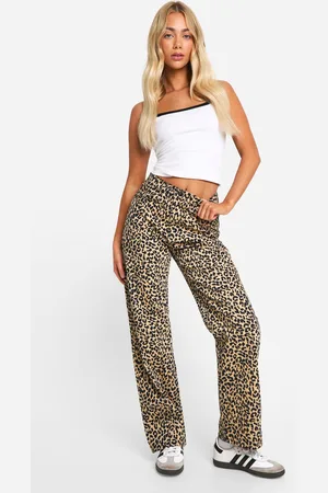 Boohoo Womens Leopard Denim Straight Leg Jeans - - 6