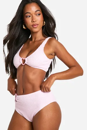 Boohoo Womens Heart Trim Crinkle High Waisted Bikini Brief - - 6