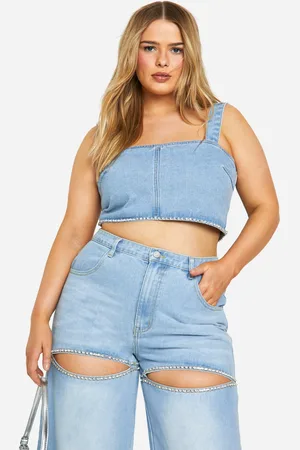 Boohoo Womens Plus Diamante Trim Denim Top - - 16