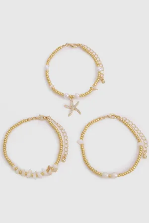 Boohoo Womens Starfish & Pearl 3 Pack Bracelets - - One Size