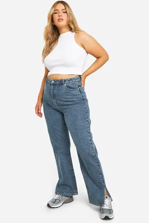 Boohoo Womens Plus Basics Split Hem Straight Leg Jeans - - 28