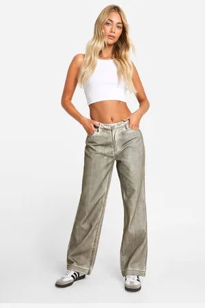 Boohoo Womens Pleat Front Grunge Coated Jeans - - 6