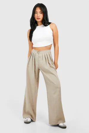 Boohoo Womens Petite Pleated Wide Leg Trousers - - 6
