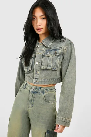 Boohoo Womens Petite Vintage Wash Cropped Denim Jacket - - 8