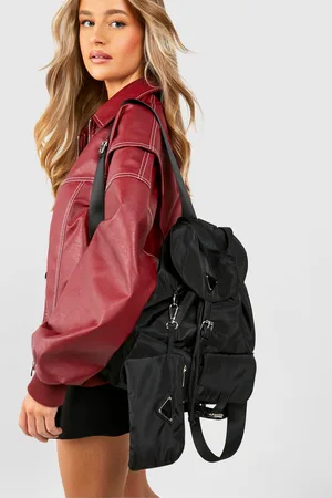 Boohoo Womens Double Pocket Nylon Rucksack Bag - - One Size