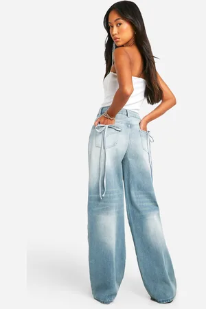 Boohoo Womens Ribbon Pocket Detail Straight Leg Jeans - - 10