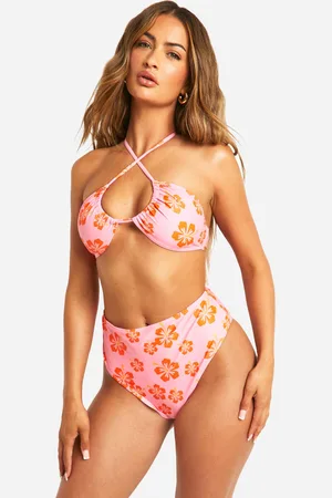 Boohoo Womens Tropical Floral Halterneck High Waisted Bikini Set - - 6