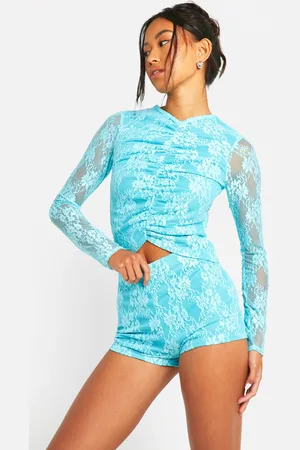 Boohoo Womens Lace Ruched Front Long Sleeve Top - - 6