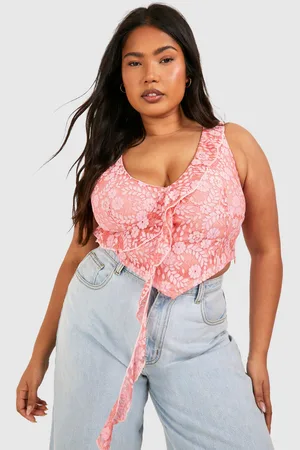 Boohoo Womens Plus Ruffle Front Lace Corset Top - - 16
