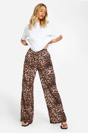 Boohoo Womens Leopard Wide Leg Tie Waist Trouser - - 6