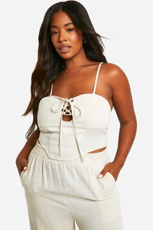 Boohoo Womens Plus Linen Look Lace Up Corset Top - - 16