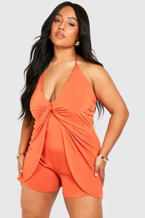 Boohoo Womens Plus Slinky Knot Detail Strappy Playsuit - - 16