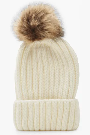Boohoo Womens Ribbed Knit Beanie With Large Faux Fur Pom - - One Size