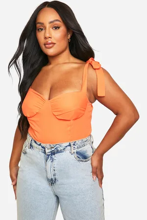 Boohoo Womens Plus Tie Shoulder Ruched Bodysuit - - 20